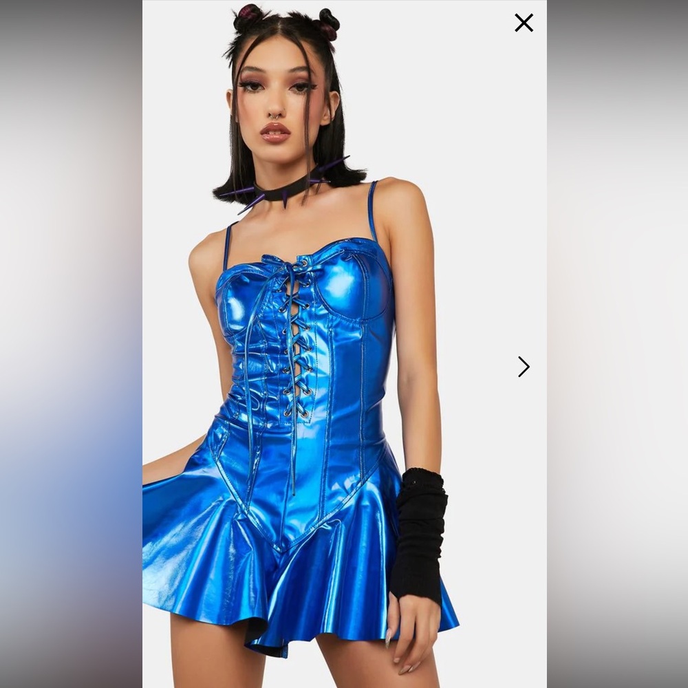 Dolls Kill Metallic Blue Corset Mini Dress
